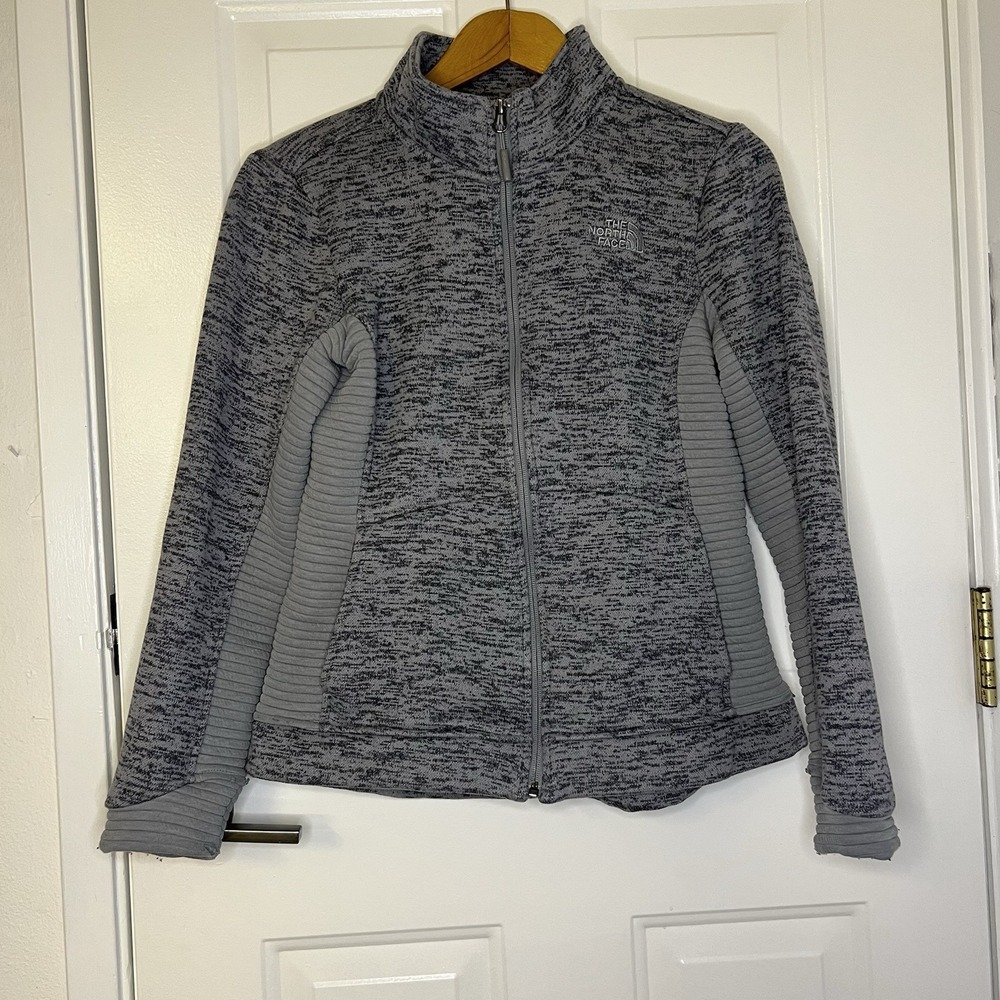 The North Face Women Gray Indi 2 Fleece Zip Jacket SlimFit Ribbed Size Small